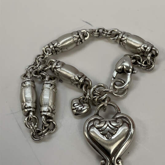 Buy the Designer Brighton Silver-Tone Clasp Barrel Link Heart Charm Bracelet  | GoodwillFinds