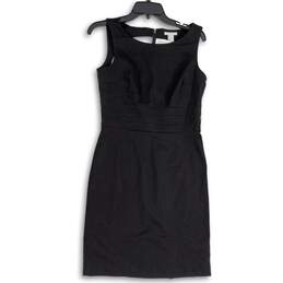 Womens Black Sleeveless Back Zip Boat Neck Fitted Mini Dress Size 8