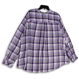 NWT Womens Purple Gray Plaid Long Sleeve Pocket Button Front Blouse Size 26 alternative image