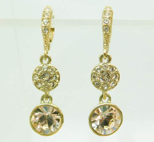 Designer Givenchy Gold Tone & Rhinestone Drop Earrings 5.9g image number 1