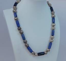 Taxco Mexican Modernist 925 Sterling Silver & Sodalite Chunky Statement Necklace 80.3g alternative image