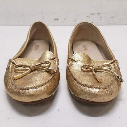 Michael Kors Leather Bow Detail Loafers Gold 9 image number 5