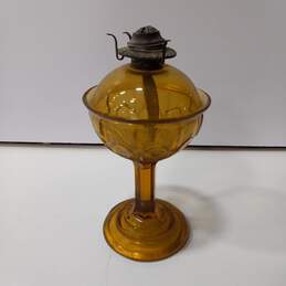 Vintage Amber Depression Glass Pedestal Oil Lamp alternative image