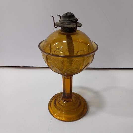 Vintage Amber Depression Glass Pedestal Oil Lamp image number 2