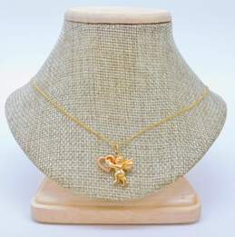 Romantic 14K Yellow Gold Open Heart Cupid Pendant Necklace 3.4g