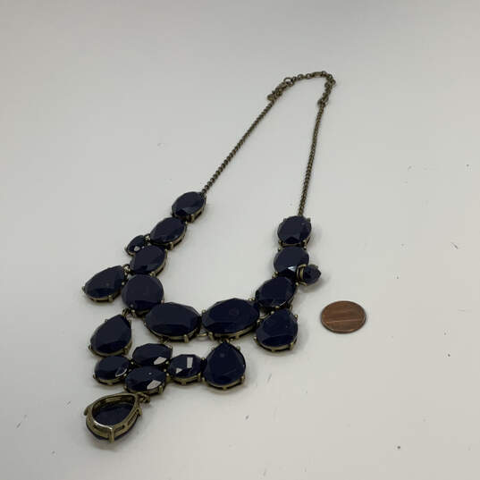 Designer J Crew Gold-Tone Chain Blue Acrylic Stone Clasp Statement Necklace image number 3