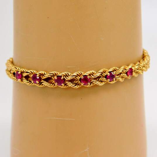 Vintage 14K Yellow Gold Ruby Double Rope Chain Bracelet 11.5g image number 6