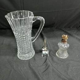 Heavy Diamond Cut Crystal Pitcher / Small Oil Lamp & Stopper Bundle alternative image