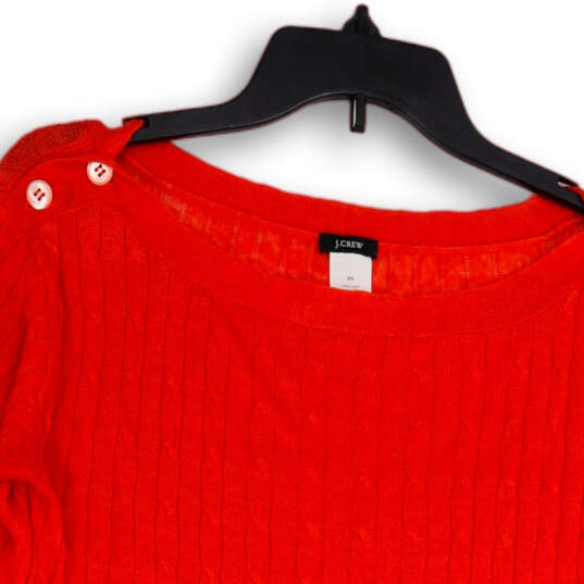 Womens Orange Knitted Crew Neck Shoulder Button Pullover Sweater Size XS image number 3