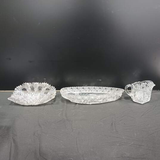 3 Vintage Clear Cut Glass Pieces image number 1
