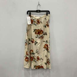 NWT Womens Ivory Orange Floral Pleated Elastic Waist A-Line Skirt Size 8P