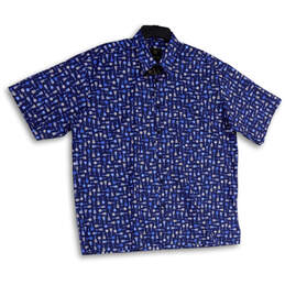 NWT Mens Blue Guitar Print Collared Short Sleeve Button-Up Shirt Size XL
