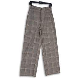 Divided By H&M Womens Brown Plaid Pleated Straight Leg Ankle Pants Size Small