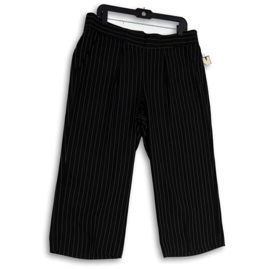 NWT Womens Black White Striped Pockets Straight Leg Cropped Pants Size 16 image number 1