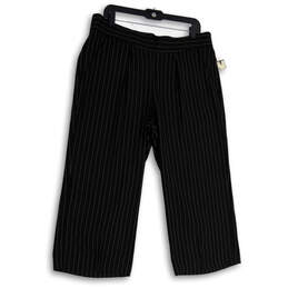 NWT Womens Black White Striped Pockets Straight Leg Cropped Pants Size 16