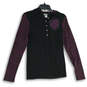 Womens Black Purple Printed Henley Neck Long Sleeve Pullover Hoodie Size M image number 1