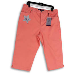 NWT Womens Pink Denim Medium Wash Stretch Classic Fit Capri Pants Size 16