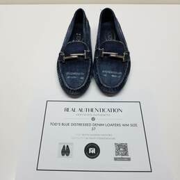 AUTHENTICATED TOD'S Blue Distressed Denim Loafers Womens Size 37