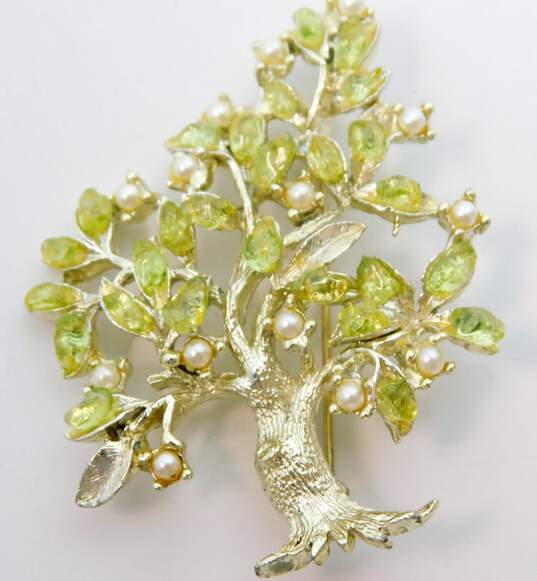 Gold Tone Faux Gemstone Tree & Flowers Brooch Lot image number 5