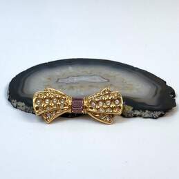 Designer Swarovski Gold-Tone Crystal Stones Bow Pin Brooch