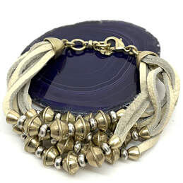Designer Lucky Brand Gold-Tone Multi Strand Leather Strap Beaded Bracelet
