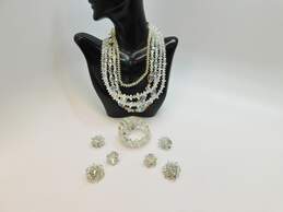Vintage Silvertone & Goldtone Aurora Borealis Crystals Beaded Layering Necklaces Cluster Clip On Earrings & Wrap Bracelet 184.5g