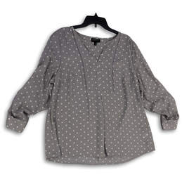 Womens Gray Polka Dot Long Sleeve Split Neck Pullover Blouse Top Size 14/16