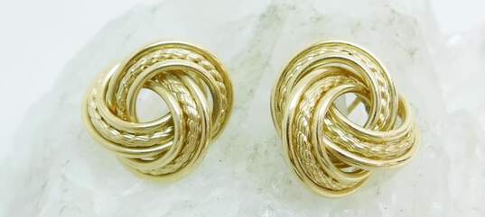 14K Gold Smooth & Twisted Rope Interlocking Circles Knot Post Earrings 4.7g image number 3