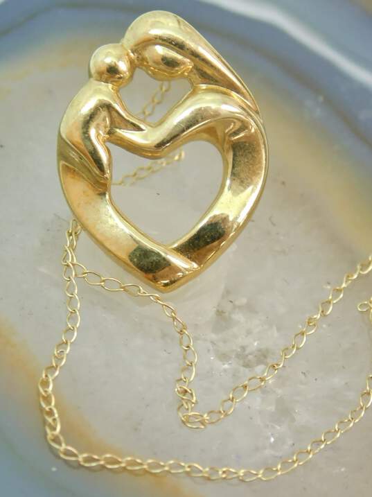14K Yellow Gold Mother & Child Open Heart Pendant Necklace 2.3g image number 4