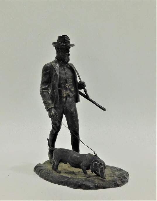 Unbranded Hunter Walking Dog Bronze Sculpture image number 2