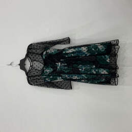 Womens Black Blue Floral Print 3/4 Sleeve Back Zip Fit & Flare Dress Size 4 alternative image