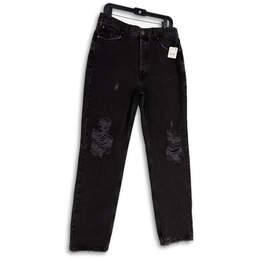 NWT Womens Gray Dark Wash Distressed Denim Mom Jeans Size 30