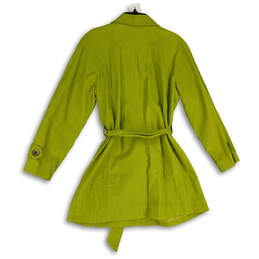NWT Womens Green Notch Collar Corduroy Long Sleeve Belted Trench Coat Sz L alternative image