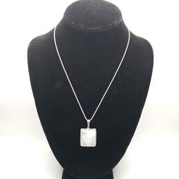 Sterling Silver Chalcedony Square Pendant 18in Necklace 13.0g