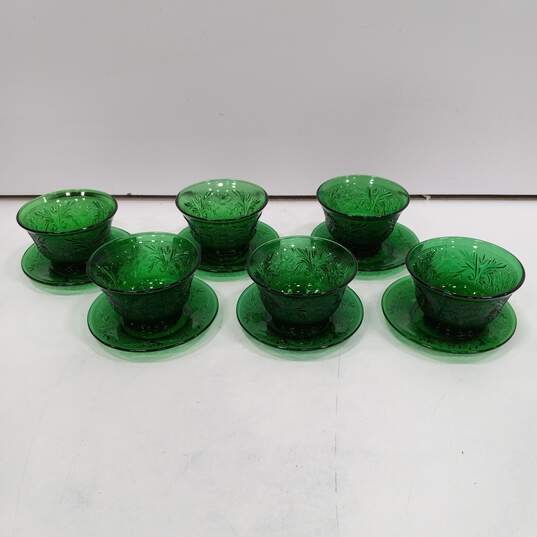 Bundle of 6 Anchor Hocking Green Custard Cups With 6 Saucers image number 1
