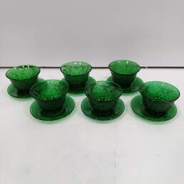 Bundle of 6 Anchor Hocking Green Custard Cups With 6 Saucers
