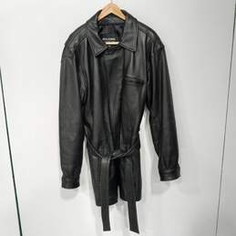 Men's Wilsons Black Leather Trench Coat Size LT alternative image