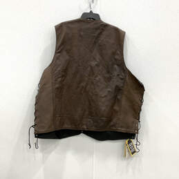 NWT Mens Brown Leather Sleeveless Zipped Pocket V-Neck Vest Size 64 alternative image