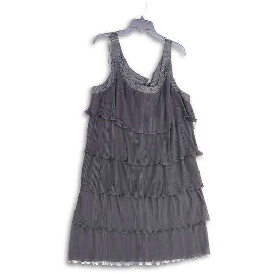 NWT Womens Black Ruffle Round Neck Sleeveless Back Zip Mini Dress Size 20 image number 2