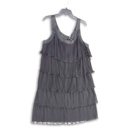 NWT Womens Black Ruffle Round Neck Sleeveless Back Zip Mini Dress Size 20 alternative image
