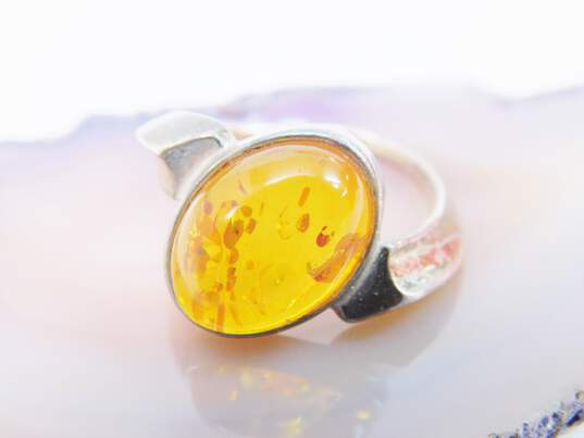 Artisan 925 Sterling Silver Amber Pendant Necklace Ring & Bracelet 17.5g image number 2