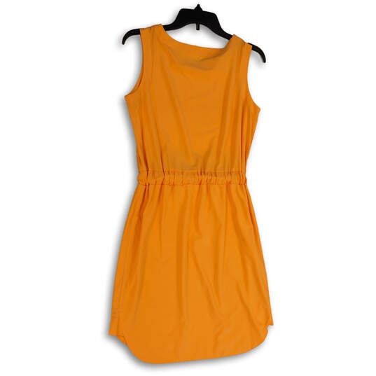 Womens Orange Sleeveless Round Neck Pleated Short Blousen Dress Size 2 image number 2