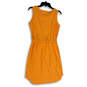 Womens Orange Sleeveless Round Neck Pleated Short Blousen Dress Size 2 image number 2