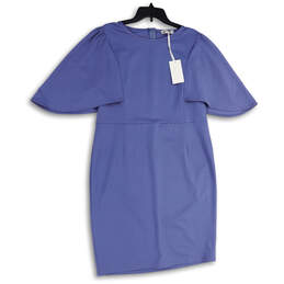 NWT Womens Blue Short Sleeve Back Zip Knee Length Sheath Dress Size 2XL