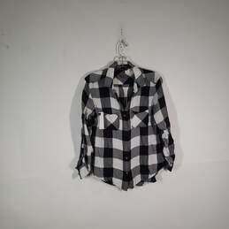 Womens Check Collared Long Sleeve Chest Pockets Button-Up Shirt Size Medium