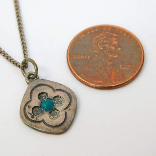 Vintage Taxco F Torres & Artisan 925 Chrysocolla Cabochon Flower Overlay Pendant Necklace & Turquoise & Southwestern Onyx Pointed Ring 5.3g image number 6