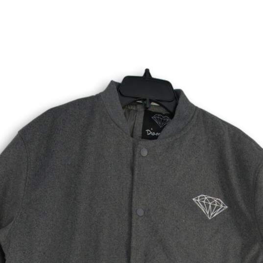 Diamond Supply Co. Mens Gray Button Front Letterman Varsity Jacket Size XL image number 3