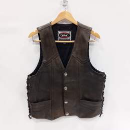 River Road Men's Distressed Brown Side-Laced Leather Vest Size M