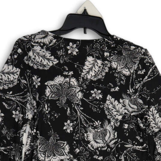 NWT Womens Black White Floral Balloon Sleeve V-Neck A-Line Dress Size M image number 4