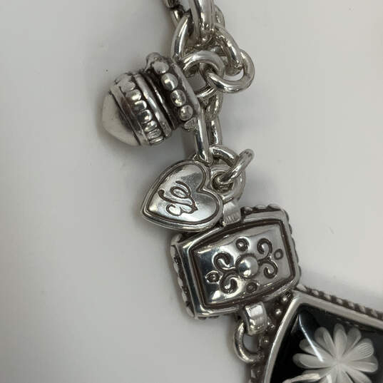 Designer Brighton Silver-Tone White Floral Rectangle Link Chain Bracelet image number 3